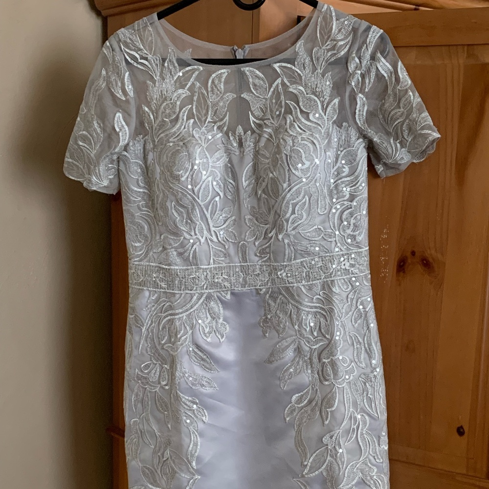 JJ's House Sheath Satin/Lace Dress with Sequins